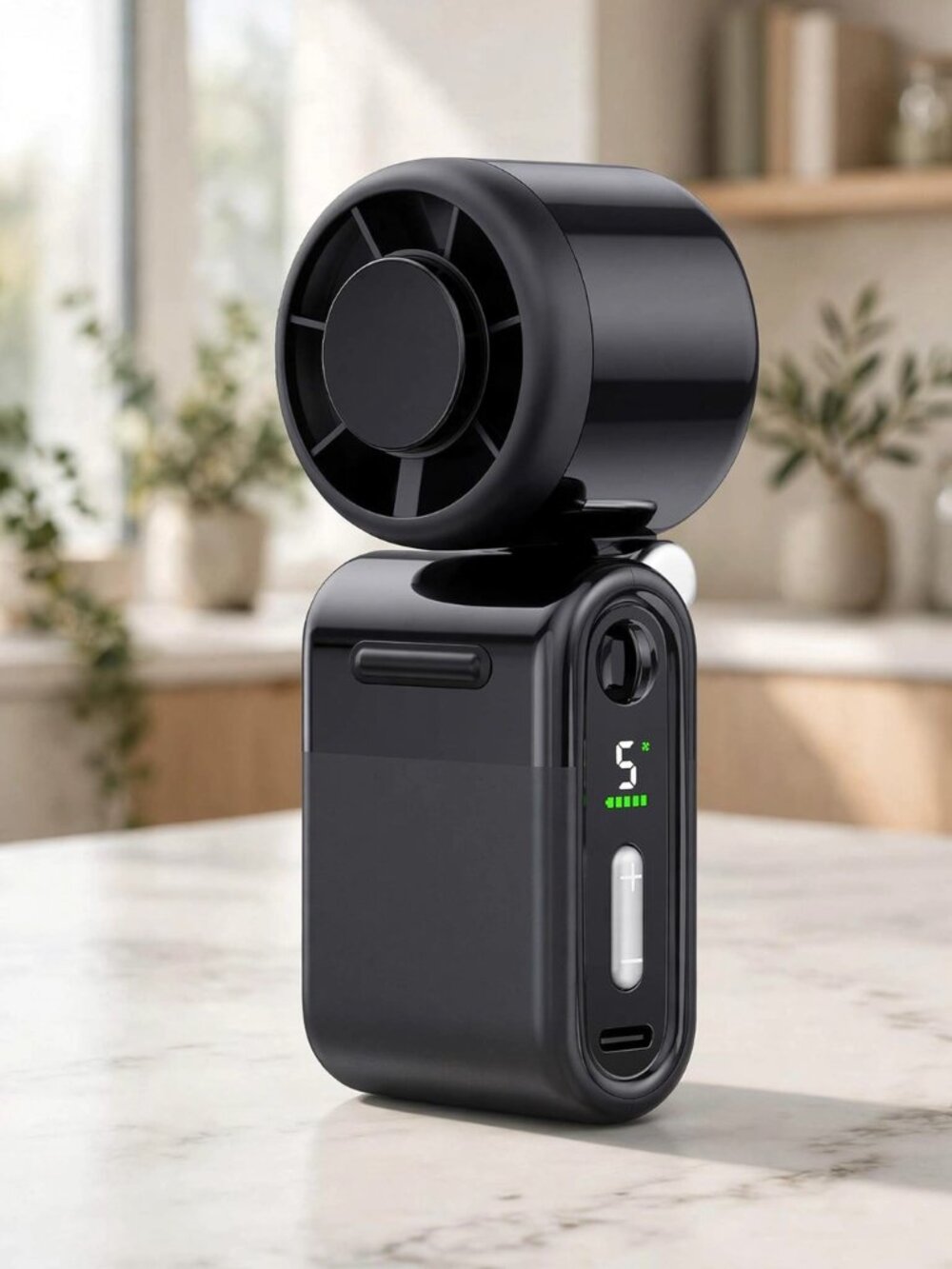 Mini Portable Handheld Turbo Fan 5-Speed Rechargeable - Black